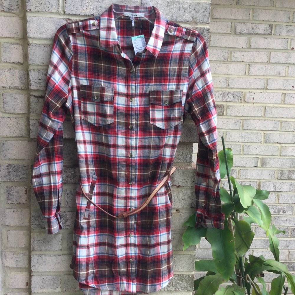 Papaya Multi-Color Belted Plaid Tunic